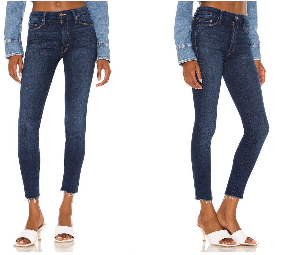 Mother The Looker Ankle Fray Womens 25 Blue Home Movies Jeans Mid Rise Skinny